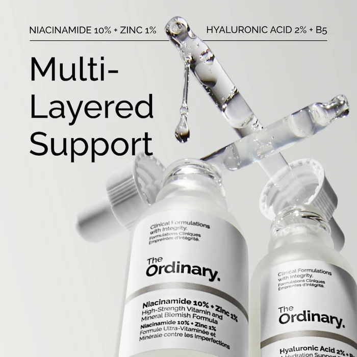 Kit Facial Treatment : Niacinamide 10% [30ml] + Zinc 1% & Acide Hyaluronique 2% + B5 [30ml]- The ordinary