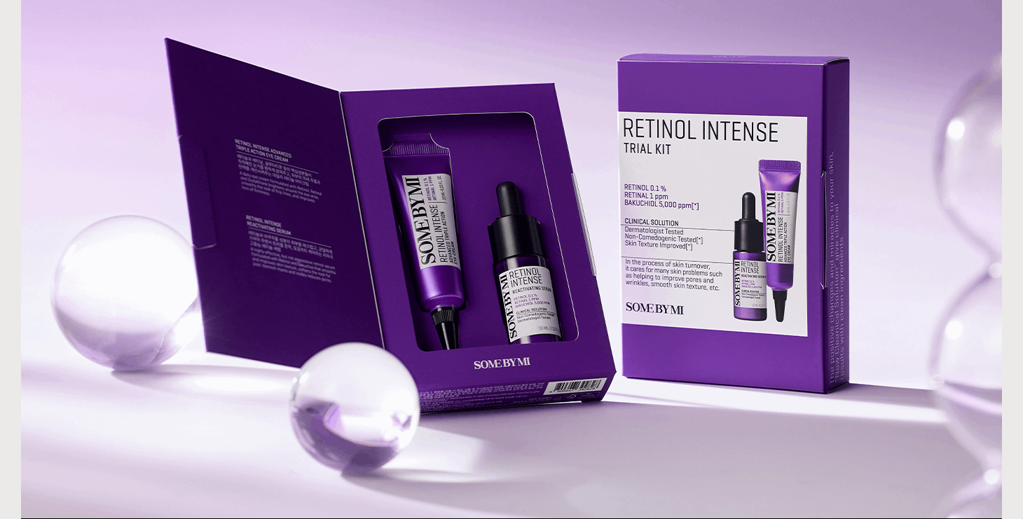 Image du 'Retinol Intense Trial Kit' de SOME BY MI, contenant deux produits emballés dans un design attrayant. Ce kit d'essai est parfait pour tester l'efficacité du rétinol dans la réduction des signes de vieillissement. Idéal pour ceux qui débutent avec les soins au rétinol au Maroc, disponible sur Beauty-Care.ma.